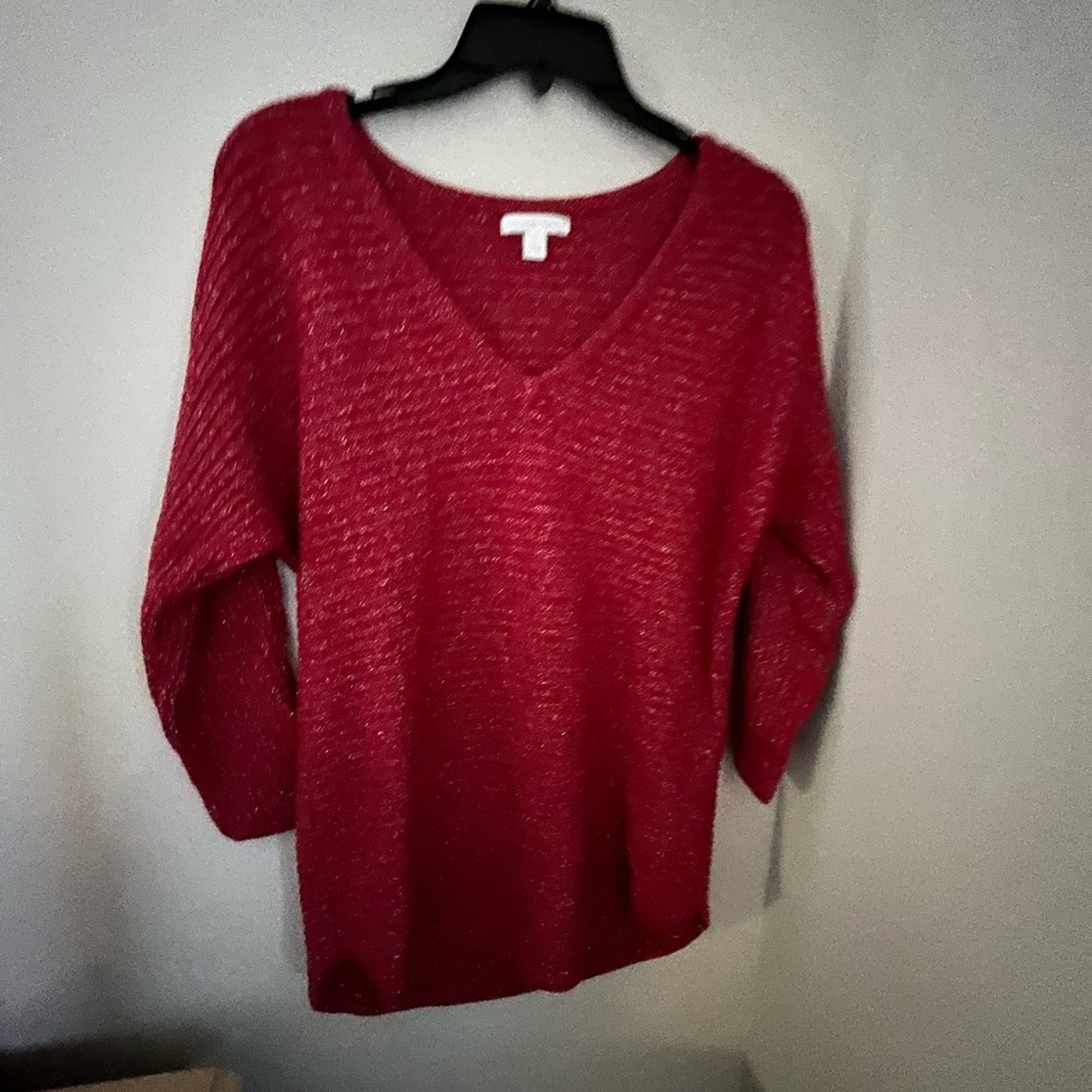 Women's Red V-Neck Sweater
